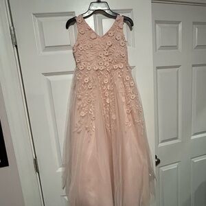 Girls' Pink Floral Appliqué Tulle Occasion Dress